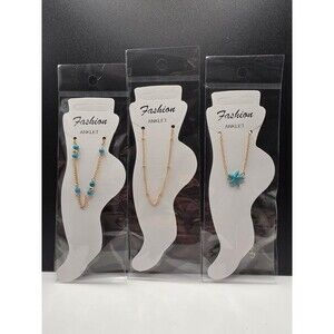 3 Lot of Gold Silver Tone Anklets Rhinestone Bow Paw Print Heart Ankle Bracelets